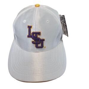 Vintage LSU Tigers Strapback Hat 80s NCAA White Satin Louisiana State University